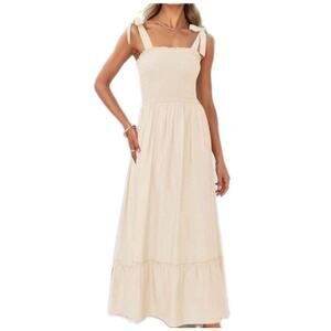 Zesica M Maxi Dress With Tie Shoulder Straps Cream Neutral Minimalist New NWT